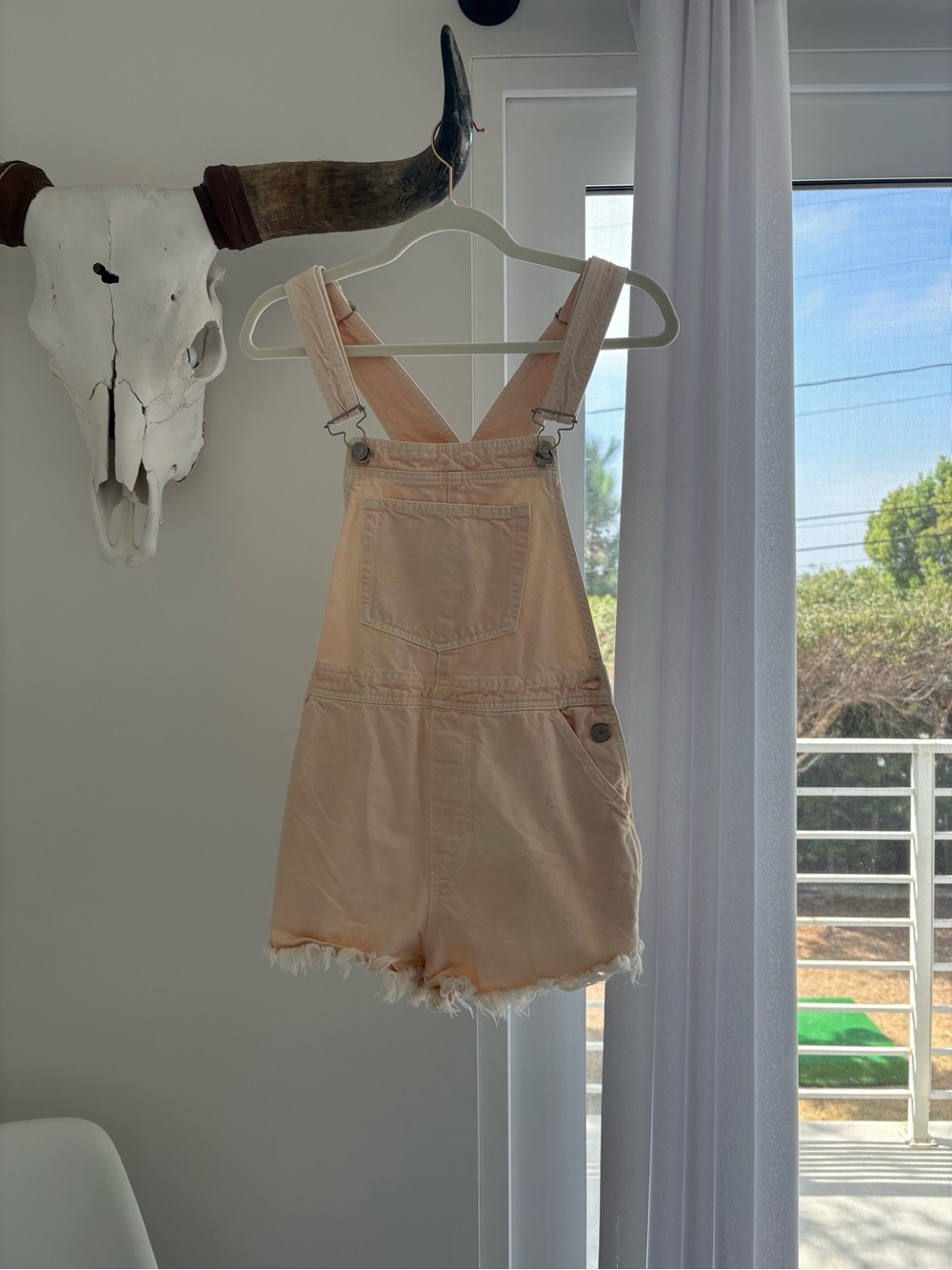 Peach Denim Short Overalls